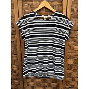 Tacera Black and White Striped Short-Sleeve Tee